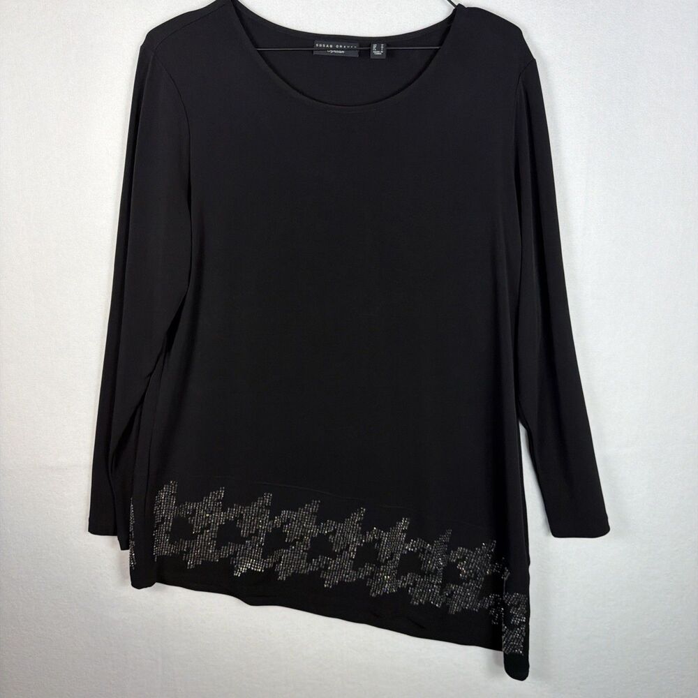 Susan Graver Artisan Womens Black Long Sleeve Tunic Top Size Medium Liquid Knit